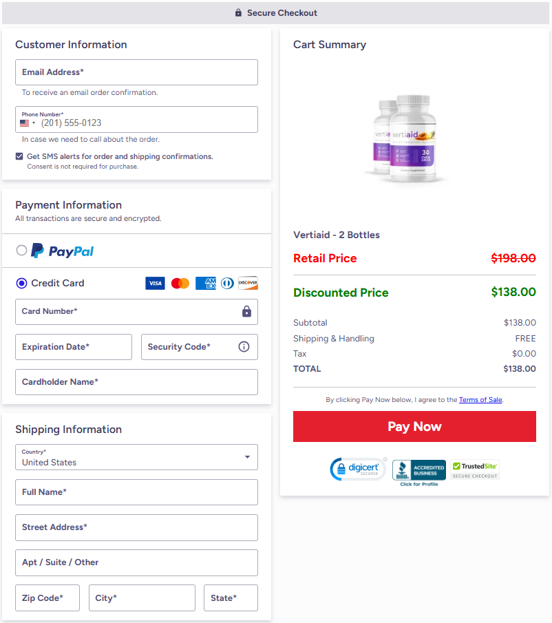 VertiAid Order Page